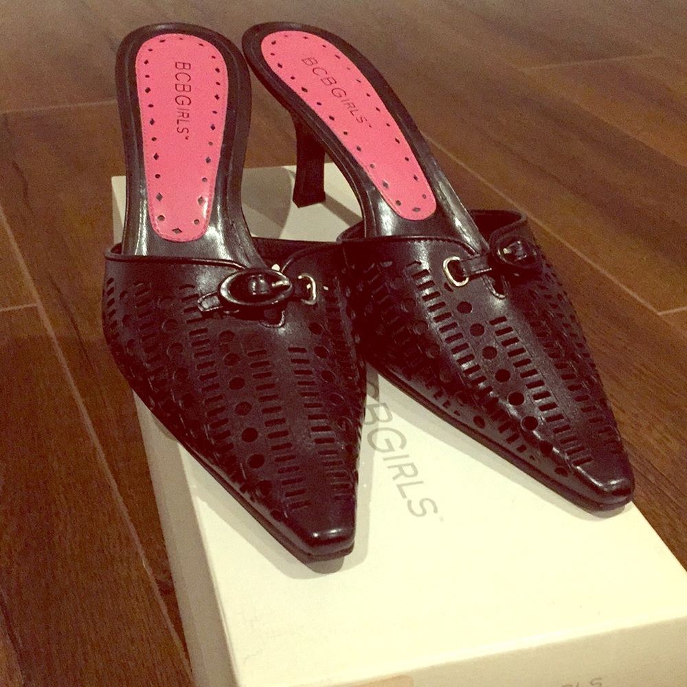 FREE BCBGirls Pointy Open-Back Kitten Heels